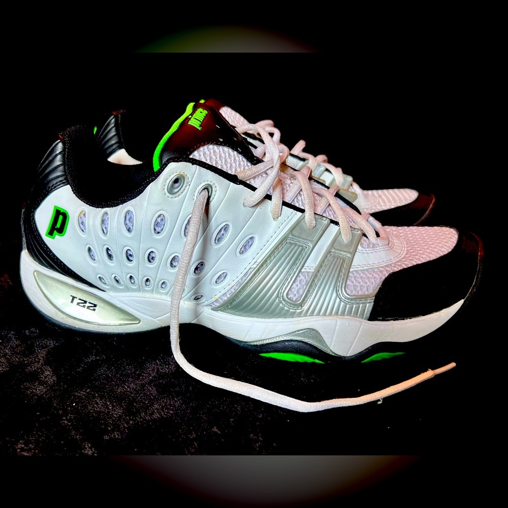 PRINCE T22 White/Black/Green Tennis Shoes Men's Size 13 (8P984149) EUC